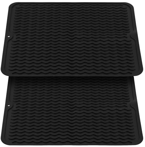 KEILEOHO 2 stycken droppmattor av silikon diskho 50 x 40 cm, silikonmatta, diskmatta, droppmatta, svart, silikon, porslin, torrmatta, värmebeständig, halkfri, droppunderlag för kök, handfat badrum
