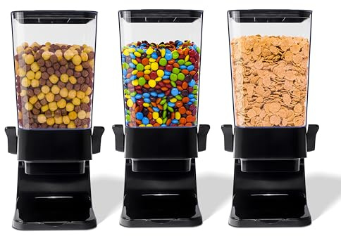 FHJP Cereal Dispenser Countertop, 5L Kitchen Organization Cereal Containers Storage, Desktop Candy Dispenser Plastic Cereal Dispenser, Snack Containers Can Hold Granola, Dry Food, Grain (Black, 3Pc)