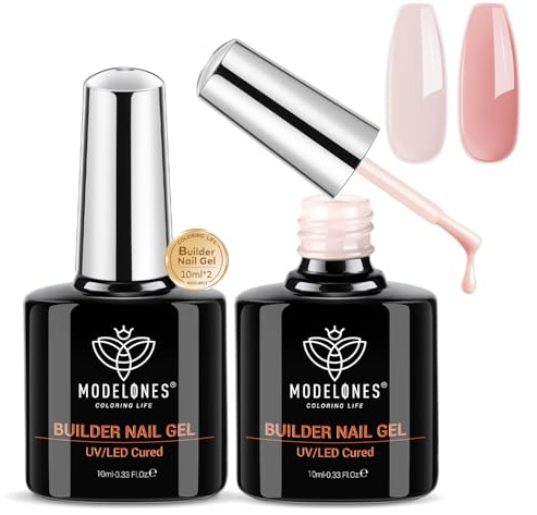 MODELONES 8 in One Builder Gel für Gelnägel - Nagelverstärker UV Gel für Strengthener Extension Base Nagelverlängerung - Nail Repair Base Coat Nail Art Maniküre Nude Rosa 2 Stück