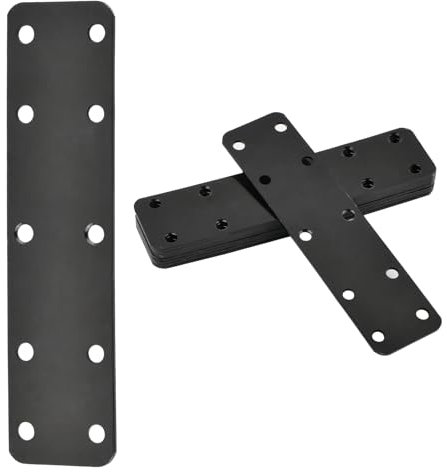 10 Pezzi Piastra di Giunzione Piana, 140 X 35 mm Piastra Acciaio, Piastra di Fissaggio, Connettore per Legno, Lamiera Zincata, Staffe per Legno, Zincato, Nero