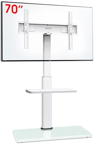 AOKCOS TV Ständer TV Bodenständer für 32-70 Zoll Fernseher bis zu 40 KG, TV Standfuß mit 2 Stufigen Ablagen, Fernsehstand Höhenverstellbar Schwenkbar Neigbar, Max. VESA 400x400mm (Weiß)