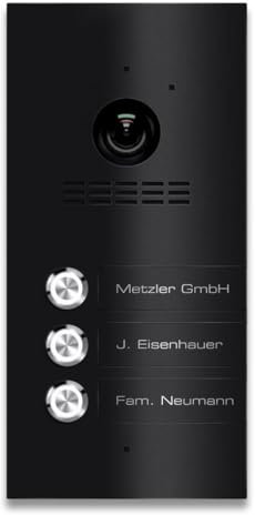 Metzler VDM10 2.0 Video Sprechanlage mit Türöffner (Stromversorgung), Anschluss 2-Draht IP- Türsprechanlage mit HD-Kamera, 3 Familienhaus Sprechanlage, Smartphone App, in RAL 9005 Tiefschwarz | Kian