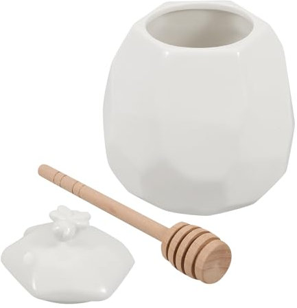 SHOWERORO Ceramic Honey Jar Lid and Wooden Stirrer for Home Use As Honey Container and