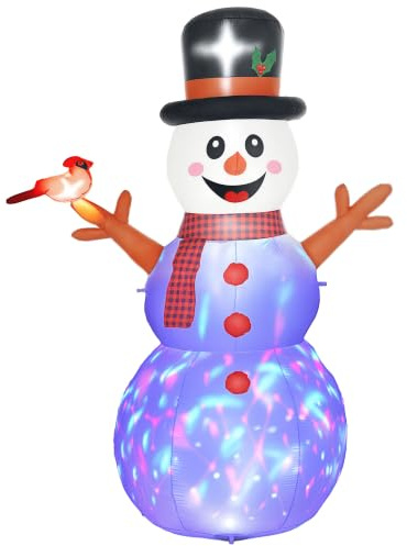 Outsunny Aufblasbar Weihnachtsdeko 2,4 m Schneemann mit LED-Beleuchtung | Gartendeko, Selbstaufblasende Weihnachtsbeleuchtung für Innen- und Außenbereich