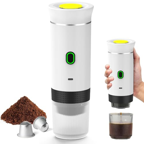 Kouamor Cafetera portátil, cafetera portátil, máquina de espresso, máquina de café eléctrica 3 en 1, cápsula grande, cápsula pequeña, café en polvo, para camping, caravana, oficina, hogar, coche
