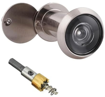 Spioncino per porta in ottone con frangivista, grandangolare 220°, lenti ottiche in vetro, diametro 16 mm, spioncino in ottone, con punta a foro con trapano, lunghezza regolabile, per porte di 35-60