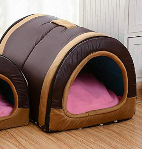 SJHDHDA Hundehaus-Nest mit Matte, faltbar, für Zuhause, Haustier-Hundebett, Katzen-Welpen-Hundezwinger für kleine mittelgroße Hunde, Tiere, Betten, Mattenkissen, braun_48 cm x 34 cm x 32 cm Learned