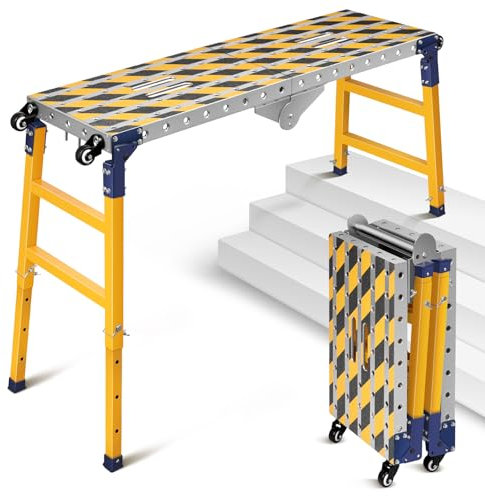 Piattaforma di lavoro stabile 2 in 1 + Tavolo di saldatura mobile con strisce adesive antiscivolo, altezza regolabile da 60 a 90 cm, piattaforma di lavoro pieghevole, in alluminio, banco zincato