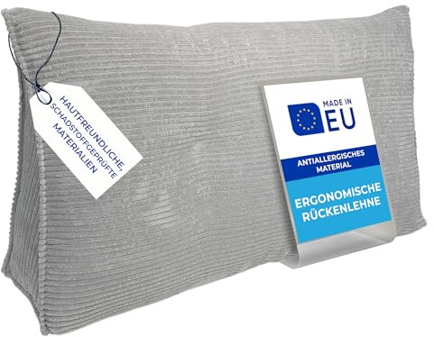 Pillows24 Cord Rückenkissen für Bett & Sofa 70cm, abnehmbarem Bezug | Bequemes Keilkissen und Lesekissen fürs Bett, waschbarem Bezug, Großes Sofakissen für Rückenlehne und Sofa, Hellgrau
