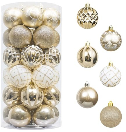 Valery Madelyn Christmas Ornaments Set, 30ct 2 Inches White and Gold Shatterproof Christmas Tree Decorations Ball Ornaments Bulk, Elegant Hanging Ornaments for Xmas Holiday Party Decor