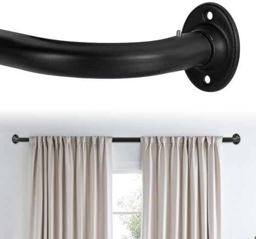 H.VERSAILTEX Black Wrap Around Short Curtain Rod 18.5 to 28.5 Inch, 3/4 Inch Adjustable Blackout Door Curtain Rods for Windows Telescoping Curved Drapery Rods for living room Inoor/Outdoor