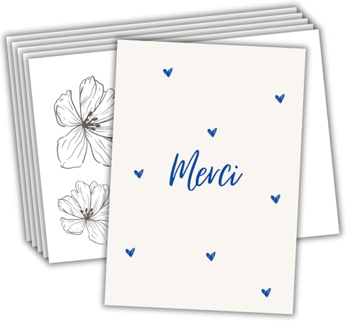roxisha - Lot de 10 Cartes Merci + Enveloppes imprimées | Design Cœur | Carte Postale 10,4 x 14,8 cm | Cartons de Remerciements Mariage, Naissance, Anniversaire, Baptême, Fête, Communion, Retraite
