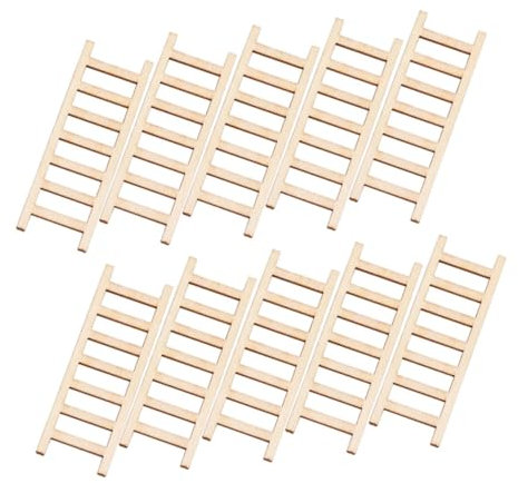Veemoon 10pcs Mini Wooden Step Ladders for Dollhouse Decor Landscape Accessories for Crafting and Photography for Miniature Scenes and Projects