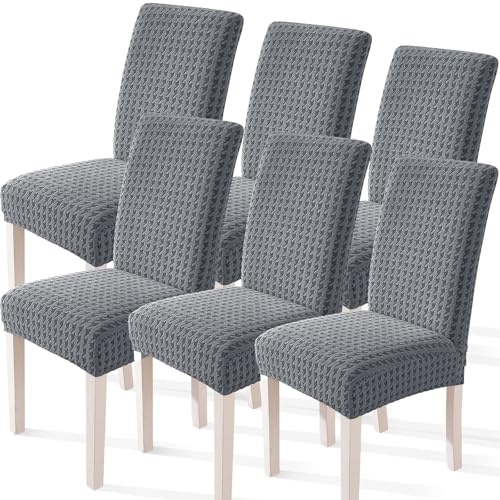 YSTELLAA Stretch Stuhlhussen 6er Set, Stuhlbezug Elastisch Abnehmbarer Waschbarer, Universal Hussen Für Stühle, Stuhlbezüge Chair Cover Für Hotel Bankett Küche Restaurant Party, Hellgrau
