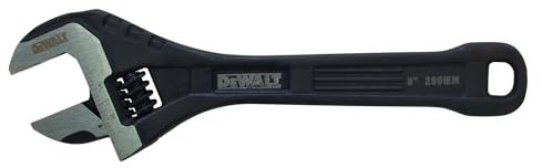Dewalt All Steel Adjustable Wrench 8in, with Precision Engineered Jaws to facilitate Minimal jaw Movement Between Movable and Fixed Jaws for Precise adjustments.