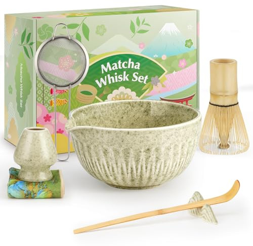 20Oz Matcha Whisk Set，7 Pcs Matcha Kit Includes Matcha Bowl, Whisk & Holder, Bamboo Scoop, Scoop Rest, Sifter & Tea Towel - Perfect for Matcha Tea Ceremony