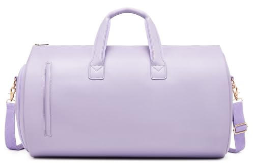 Leder-Kleidersack für Damen, Handgepäcktasche für Reisen, wandelbar, 2-in-1, wasserdicht, faltbar, Reiseanzug, Wochenendtasche mit Schuhbeutel, PU-Lila, 20*11.5*12 inch, Lässig und geschäftlich