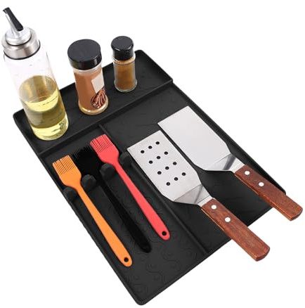 Tappetino Per Griglia | Tappetino con Paletta per Griglia da Esterno | Protezione in Silicone Portautensili con Base Antigoccia Facile da Pulire Accessori per Cucina e Cottura