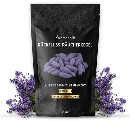 Premium Rückfluss Räucherkegel Wasserfall, Natürlich aromatische Räucherkegel mit Lavendel Duft, 30 Stück, Frische Räucherkerzen für Stressabbau und Meditation, Backflow Incense, Aromaholik
