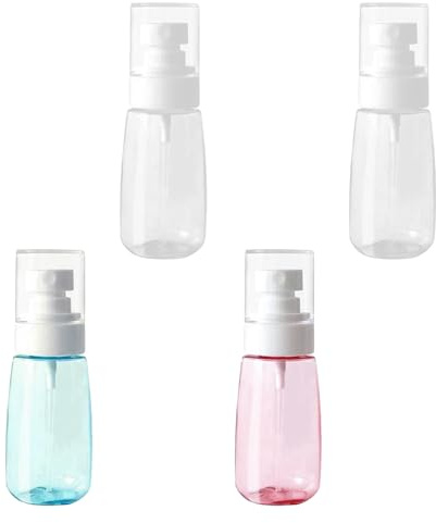 Finehenchi 4 Pack Small Spray Bottles, 60ml Refillable Fine Mist Travel Spray Bottles, Leak Proof BPA Free Hair & Face Mist Sprays Bottle for Toiletries, Perfume, Skincare (1 Blue + 1 Pink + 2 Clear)