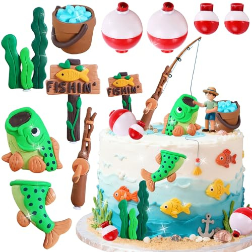 JeVenis Fishing Cake Topper Fishing Birthday Decorations