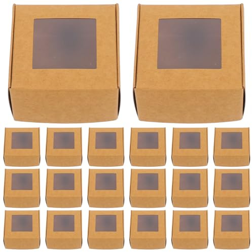 Papierboxen mit Sichtfenster 50 Stück 7,5x7,5x4cm | Kraftpapier, für Seife, Gastgeschenke und Bastelprojekte, Robustes Design, Khaki
