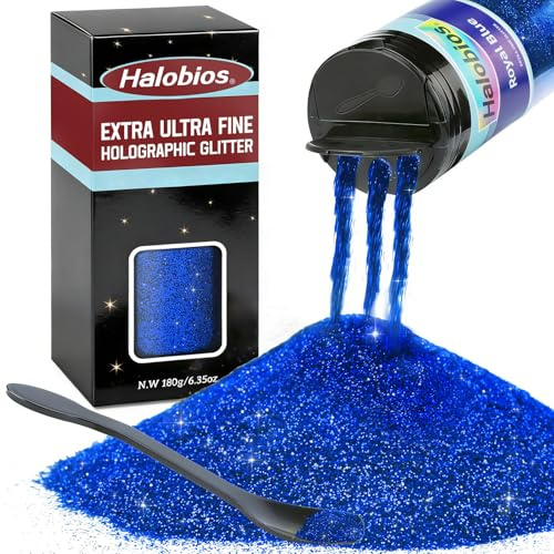 Halobios 180g Gesichtsglitzer-Pulver, Fest- & Bastelglitzer zur Dekoration. Geeignet für Pailletten-Basteln, Maniküre, Haare, Make-up, Augen, Karten, Papier und Partydekoration – Blau