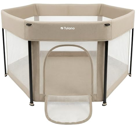 Tulano Cozy 30 Reise-Laufstall - Baby faltbar - 125x66 cm - Tragetasche | Kompakter Kinderlaufstall mit Boden – Netzseiten – Reißverschluss-Tür – rutschfeste Füße – Indoor & Outdoor – 6–36 Monate