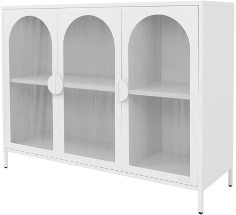 ML-Design Vitrinenschrank 120x93x40 cm aus Stahl, Weiß, Sideboard mit 4 Ablage-/Regalfächer & 3 Türen, Metall Kommode mit verstellbaren Füßen, Vitrine, Highboard, Aufbewahrungsschrank für Wohnzimmer