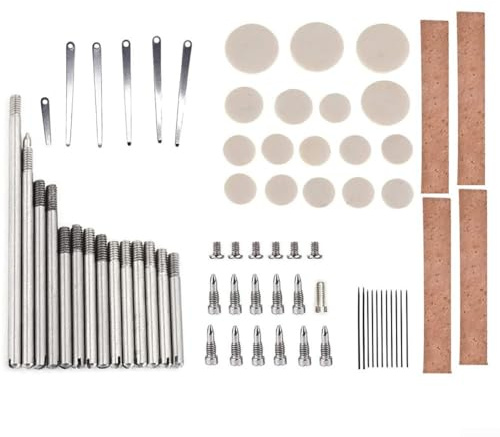 Besshepplo Klarinette Reparatur Teile Kit Schrauben und Federn für DIY Wartung Metall mit Schaffell Braun Silber 12,5 x 8,5 x 2 cm