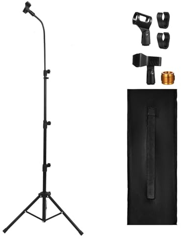 Toyvian Soporte de Micrófono Incluye Bolsa para Actuaciones y Karaoke de Metal de Pie Trípode Ajustable Negro, Fácil de Transportar y Usar
