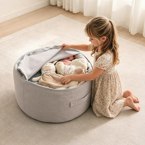 Almacenamiento de peluche, 60 cm x 30 cm, para guardar juguetes de peluche como funda para puf sin relleno para habitación infantil, sofá de suelo, cojín de suelo para niños, colchón de suelo (gris