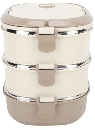 Acouto Aislada de Acero Inoxidable 304, Caja Sellada Portátil con Cuchara, Gran Capacidad para Lonchera de Acero Escolar Caja Aislada Sellada Portátil Contenedor de Almuerzo (3 niveles)
