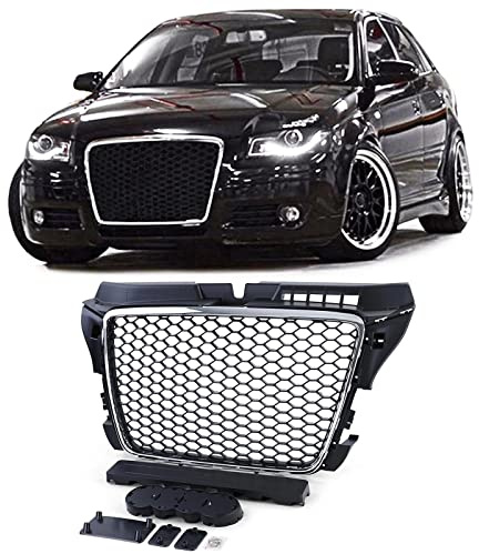 Waben Kühlergrill ohne Emblem Schwarz Matt Chrom für Audi A3 8P 08-13