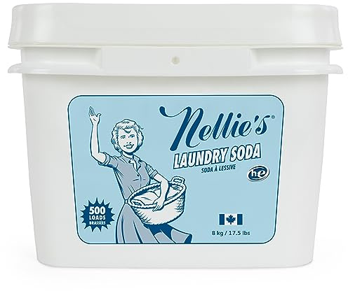 Nellie's Lessive en poudre concentrée – 500 lavages – Doux, sans parfum, efficace sur les taches – Compatible avec les machines HE et standard, sans danger pour les septiques – Fabriqué au Canada
