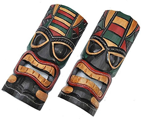 Interlifestyle 2 Wandmasken 30cm Wandmaske Tiki Maske Hawaii Holzmaske Masken