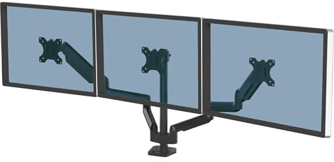 Fellowes Monitor Halterung für 3 Monitore bis je 27 Zoll (68,5 cm) - Platinum Series Monitor Arm mit Gasfeder, USB Ports - Befestigung mit Klemme oder Kabeldurchlass - schwarz