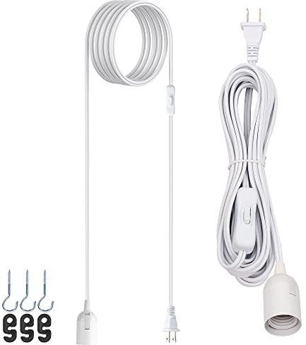 JACKYLED Extension Hanging Lantern Cord Cable 15Ft UL 360W with E26 E27 Socket On/Off Button Pendant Lighting