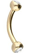 PIERCINGLINE Banane en acier chirurgical - Deux cristaux - Barre de piercing incurvée pour sourcils, poitrine, oreilles intimes - Couleur et taille au choix, Acier inoxydable, Zircon cubique