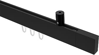 INTERDECO Innenlauf-Gardinenstange eckig 14 x 35 mm, kantige Innenlaufstange aus Metall, Schwarz, zur Deckenmontage, Typ 10212934, 100 cm
