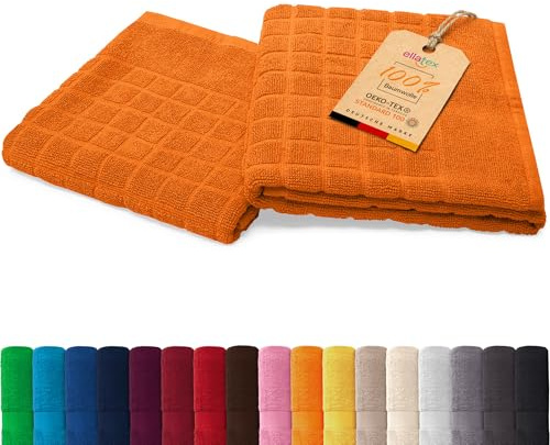 EllaTex Paris 2er Set Duschvorleger 50x70 cm Serie Paris – 100% Baumwolle, 700 g/m², weich & saugstark, Farbe: Orange