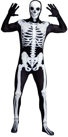 Spooktacular Creations Skelett Bone Bodysuit Halloween kostymer hud för män med skelett huva mask