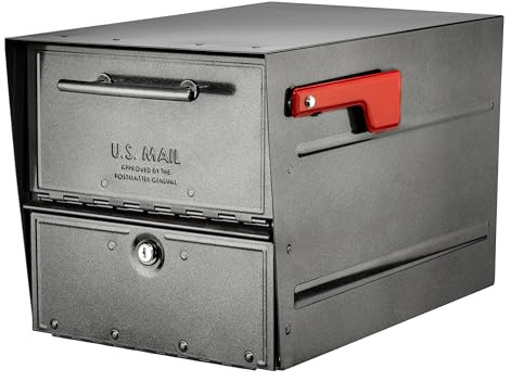 Architectural Mailboxes Oasis® Eclipse™ Secure, Locking USPS Approved Heavy Duty, Anti-Fish Steel Metal Post Mounted Mail Box for Outside, Pewter, Large Curbside Mailbox with Magnetic Latch