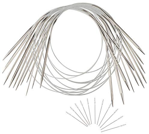 Coopay 11pcs Stainless Steel Circular Knitting Needle Set 80cm, Double Headed Pointed Needles with Cable, Small Size, 5.0mm, 4.5mm, 4.0mm, 3.5mm, 3.25mm, 2.8mm, 2.5mm, 2.25mm, 2.0mm, 1.75mm, 1.5mm