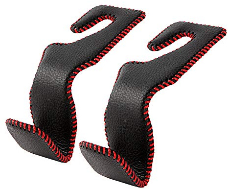 AMVOYOA Haken für Handtaschen und Taschen für das Auto, Haken für die Kopfstütze, hochwertiger Lederhaken, 2er-Pack, schwarz/rot