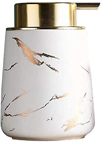 FülleMore Seifenspender Marmor Optik Spülmittelspender aus Keramik, 400ml wiederbefüllbar Shampoospender Pumpseifenspender für Küche Badezimmer Shampoo Öle Lotionen (Weiß)