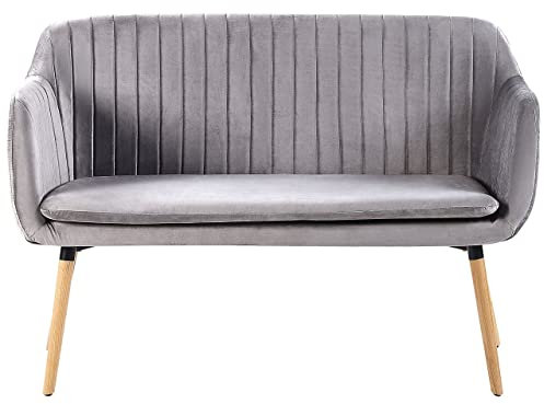 Beliani Modernes 2-Sitzer Küchensofa Samtstoff hellgrau mit Metallgestell Holzoptik Taby