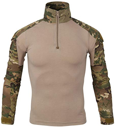 FENG Taktisk militärstrids-t-shirt för män långärmad slim fit camo skjorta militär uniform airsoft tillbehör jakt vandring, cp camo, 5XL
