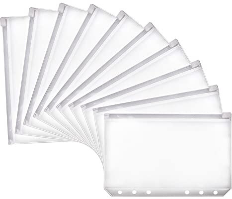 LuLyL Dokumententasche mit Reißverschluss, 6 Löcher, Format A6, Ordnerbeutel aus wasserdichtem Kunststoff mit Reißverschluss für lose Dokumente, Hefte und Karten (10 Stück)