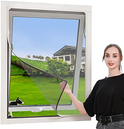 JOOFAN DIY Insektenschutz Magnetfenster, Max 128 x 147 CM, Magnet Rahmen für Fliegengitter Fenster Mückengitter, waschbares, Schwarz Netz, kein Stanzen erforderlich